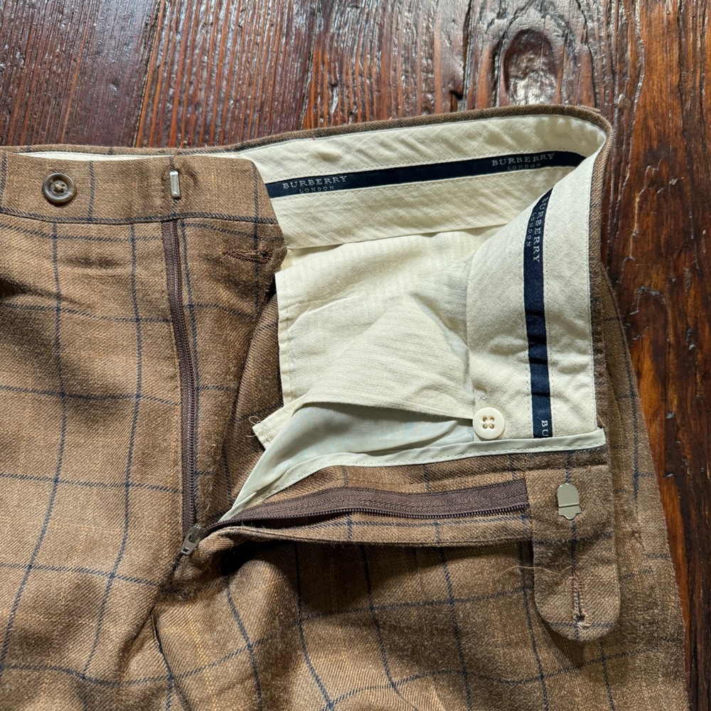 Vintage Burberry London Pants Mens 32x27 Beige Plaid Trousers MADE IN USA - Picture 8 of 12
